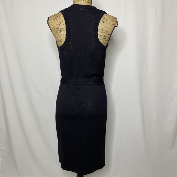 St. John Black Wool Blend Knit Belted Sheath Dress - Picture 7 of 11